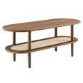 thumbnail image 1 of Mesa de café Modway Torus ovalada de madera de nogal con estante de ratán, 1 of 8