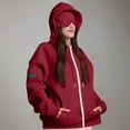 thumbnail image 6 of FAVIPT Full Zip Hoodies for Women Oversized with Eye Mask Built In Jackets Travel Airplane Casual Fashion Coats Drawstring Soft Hoodies with Pockets Red,S, 6 of 8