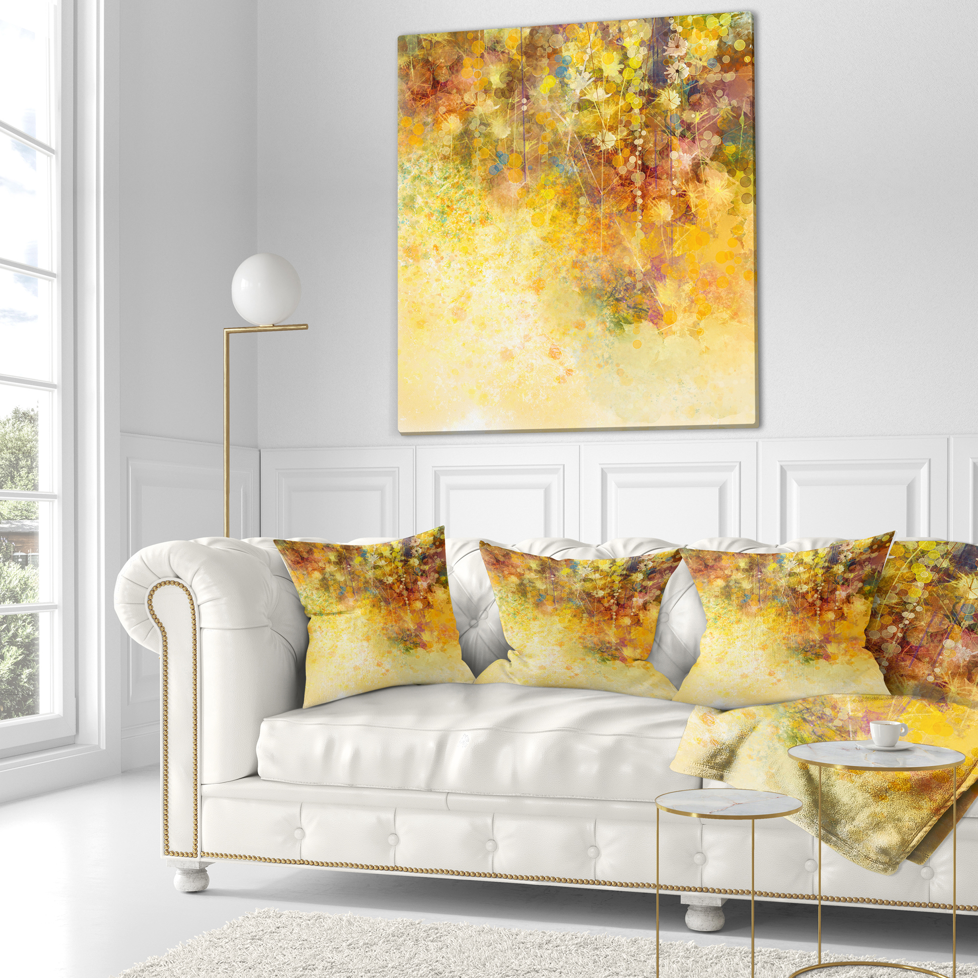 Designart White Flowers and Soft Color Leaves - Floral Throw Pillow - 16x16