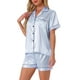 thumbnail image 4 of INSPIRE CHIC Conjunto de Pijama de Verano para Mujeres, Camisa de Botones con Pantalones Cortos a Rayas Azules, 4 of 6