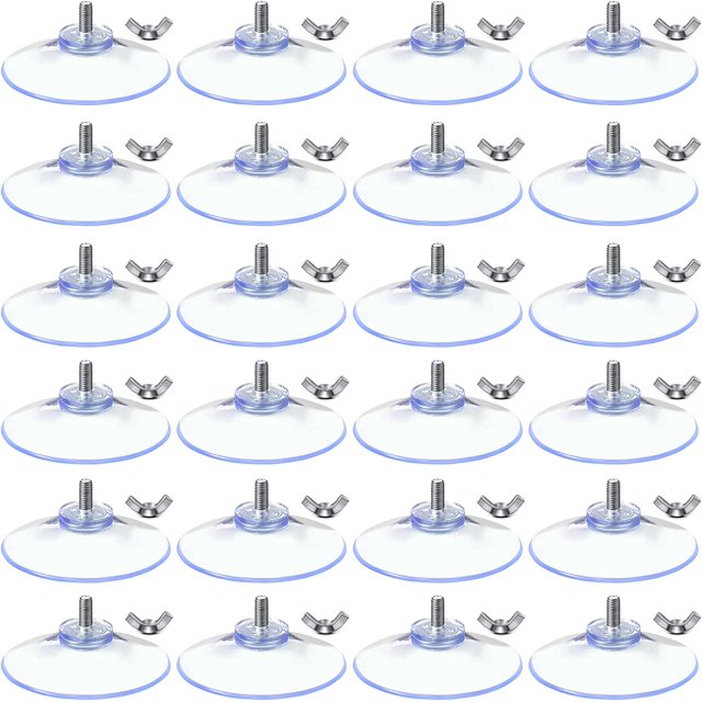 Quzzil Suction Cups with Screws 4 mm Thread Transparent PVC Suction Cup with Screw Hook 2 Inch Diameter Butterfly Wing Nut Clear Sucker Suction Cup with Cap for Kitchens Offices Bathroom (12 Sets)