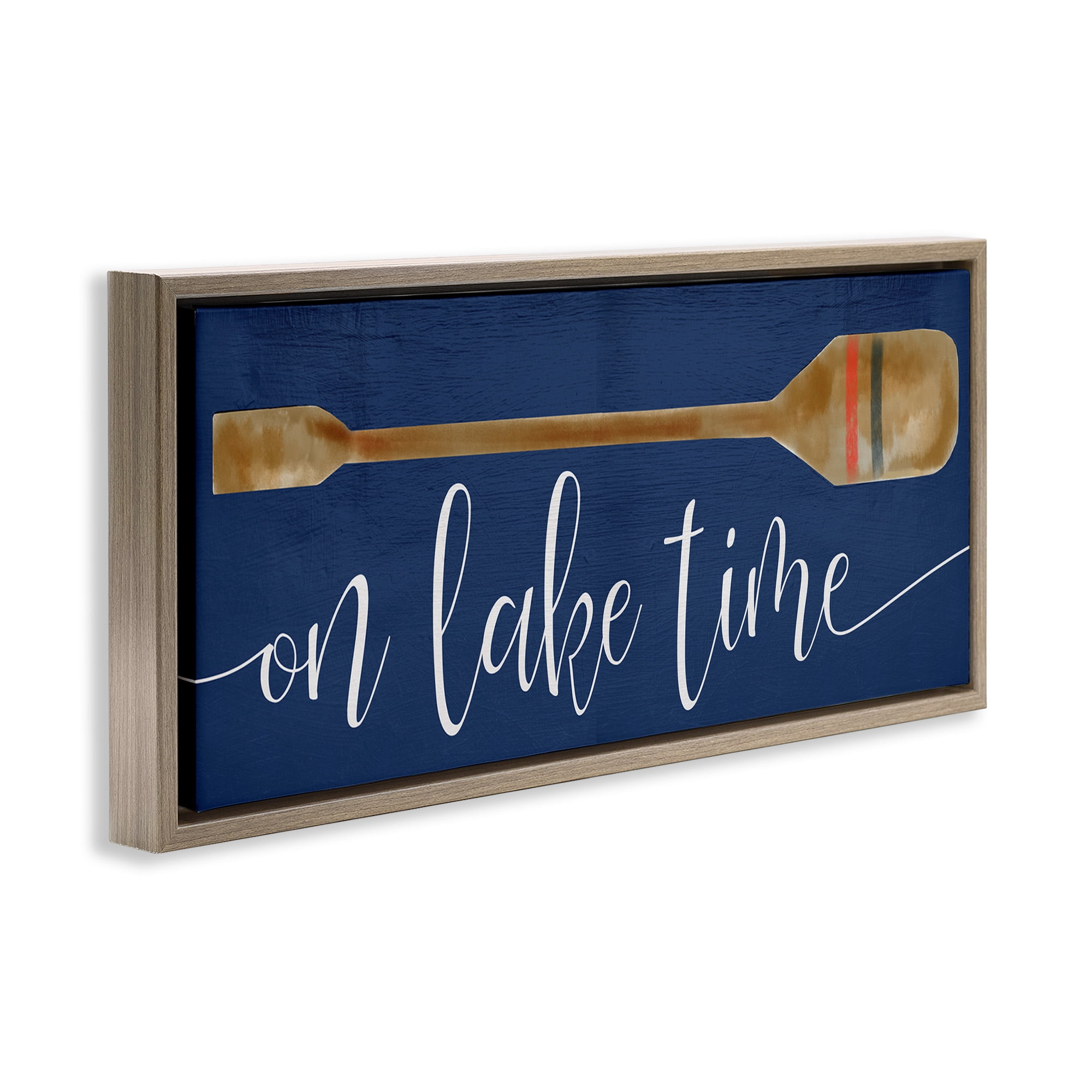 Stupell Industries On Lake Time with Oar Typography Painting Brown Floater Framed Canvas Art Print Wall Art, 31 x 14