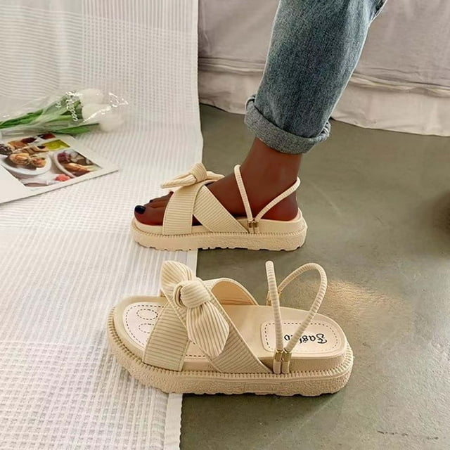 LSLJS Sandales de Plage à Plateforme avec Nœud, Semelle Souple, Confort, Tongs