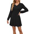 thumbnail image 1 of Robes d'Hiver Décontractées pour Femmes! Fadeal Nouvelle Robe Décontractée Unie à Col en V avec Poches Rayée Brossée à Manches Longues Robes d'Hiver pour Femmes Noir TG, 1 of 4