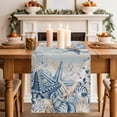 thumbnail image 4 of Blue Eucalyptus Coastal Cotton Linen Table Runner for Dining Kitchen, Beach Starfish Shell Nautical Vintage Wedding Outdoor Party Tablerunners, Dresser Scarf Coffee Tablecloth Runners 13x108 Inches, 4 of 9