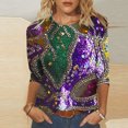 thumbnail image 2 of Penkiiy T-shirt Blouse Décontractée à Col Rond Manches 3/4 Mode Mardi Gras pour Femmes 3TG Multicolore, 2 of 5