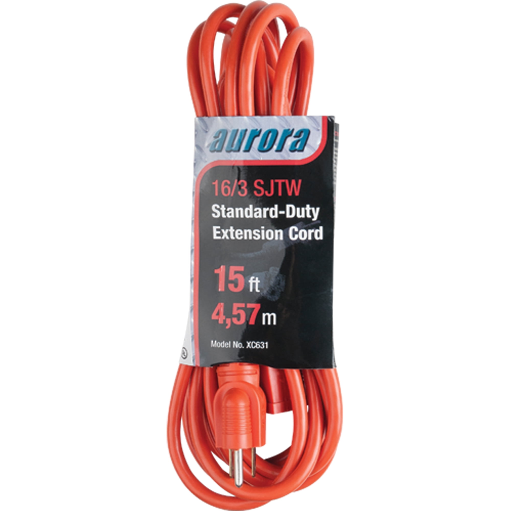 Indoor/Outdoor Extension Cord, SJTW, 16/3 AWG, 13 A, 15'