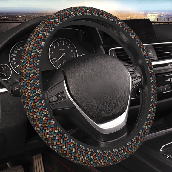 JUNZAN Retro Tape Elastic Stretch Steering Wheel Cover Breathable,Anti-Slip,Fit Suvs,Vans,Sedans, Cars,Trucks,Universal Fit