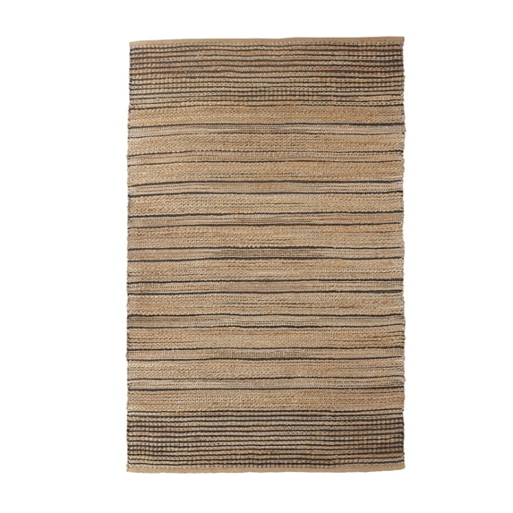 LR Home Natalie Ria Tan/Black Striped Transitional Jute Blend Area Rug, 9' x 12'
