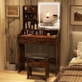 thumbnail image 5 of Veanerwood Makeup Vanity Set with Lights and Power Strip, Dressing Table with Drawers and Shelves, Bedroom, Brown, 5 of 8