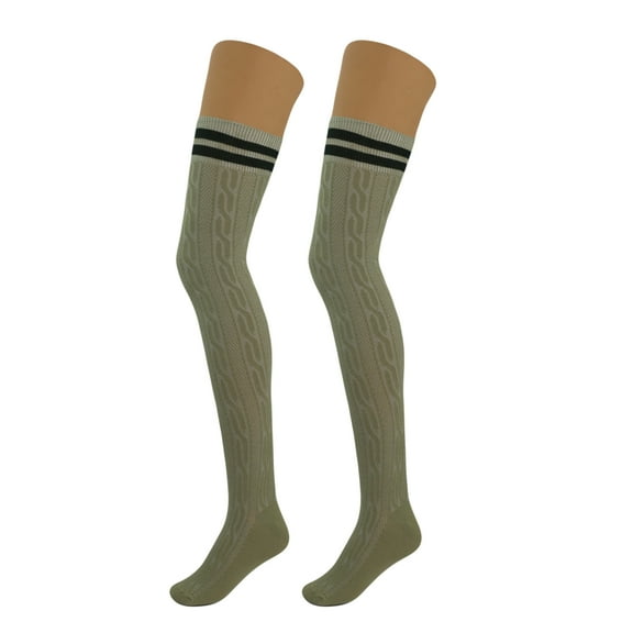 1 Pair Over Knee Thigh High Knitted Socks for Women Warm Stocking Long Boot Socks - Khaki