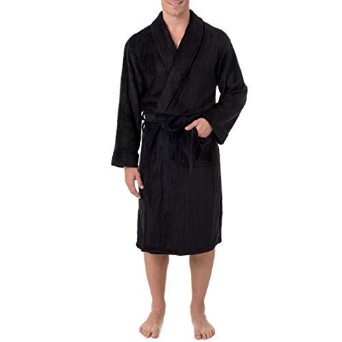 IZOD mens Comfort-soft Fleece Robe - Drop Needle, Black, One Size