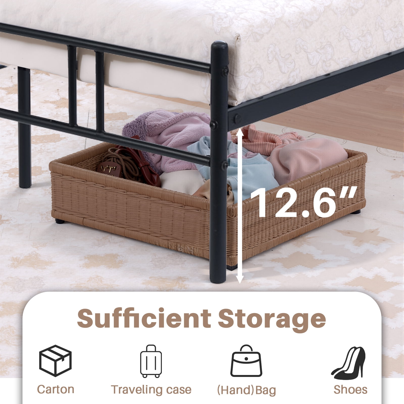 Full Bed Frame, Upholstered Full Size Platform Bed Frame with Headboard, Wood Slats Support, No Box Spring Needed, Noise Free, Black