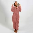 thumbnail image 5 of JURANMO Women Long Sleeve Hooded Jumpsuit Pajamas,2024 Women Trendy Color Block Patchwork Full Zip Jumpsuit Pajamas with Two Cute Ears Casual Plus Size Solid Color Rompe Sleepwear, 5 of 8