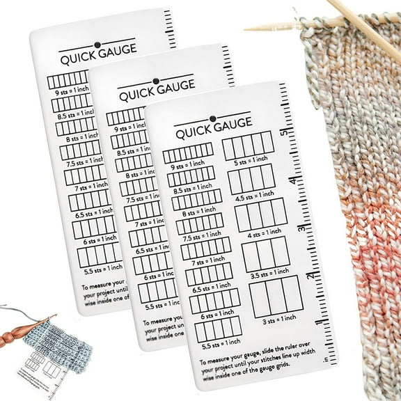Quick Gauge Ruler,Gauge Ruler for Knitting and Crochet,No Counting Needed,Measuring Tool with Grid Measurement,Essential Knitting & Crochet Accessory (3PCS）