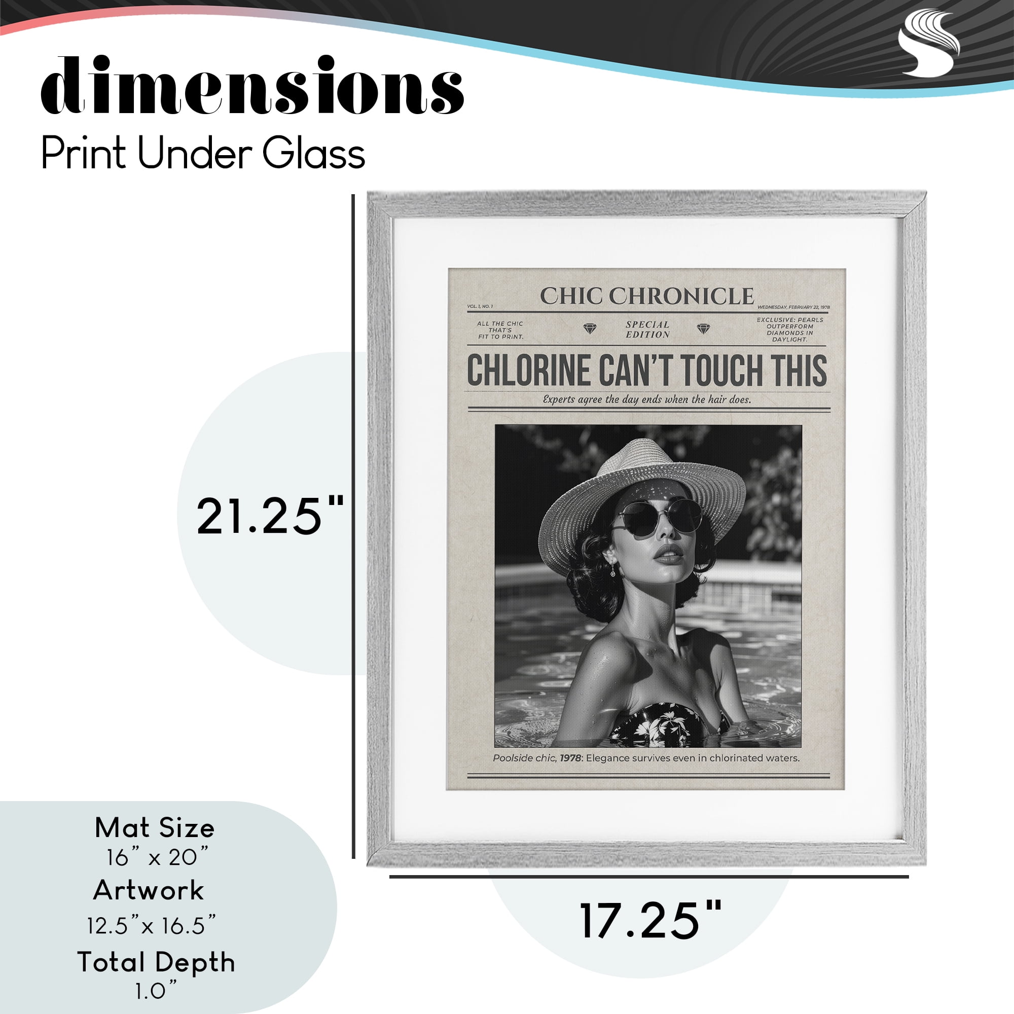 Chic Chronical Vintage Magazine Gray Framed Print Under Glass, design by A Barefoot Stylist