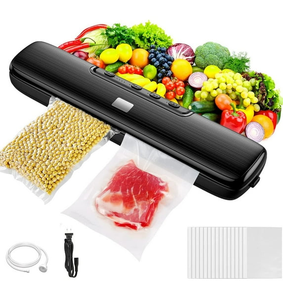 Vacuum Sealer Machine Food Vacuum Sealer Automatic Air Sealing System for Food Storage Dry and Moist Food Modes 12.6 Inch with 15Pcs Seal Bags Starter Kit (Black)