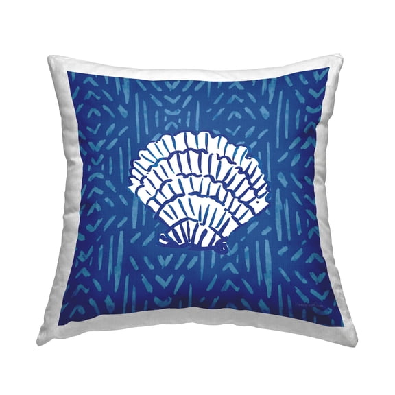 Stupell Industries Coastal White Seashell Blue Striped Pattern Design by Mercedes Lopez Charro Throw Pillow