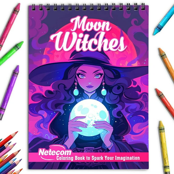 Netecom Moon Witches Coloring Book for Adults, Spiral Bound, Soft Cover