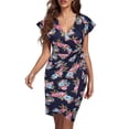 thumbnail image 2 of Vestido cruzado de imitación para mujer con cuello en V profundo y manga con volantes Fridja  hj4811, 2 of 5