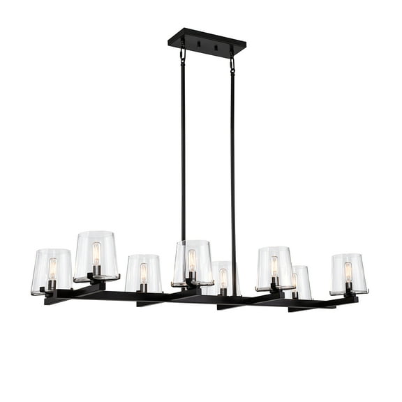 KAWOTI 8 Light Island Linear Pendant, Kitchen Island Lighting with Clear Glass Shade for Dining Room