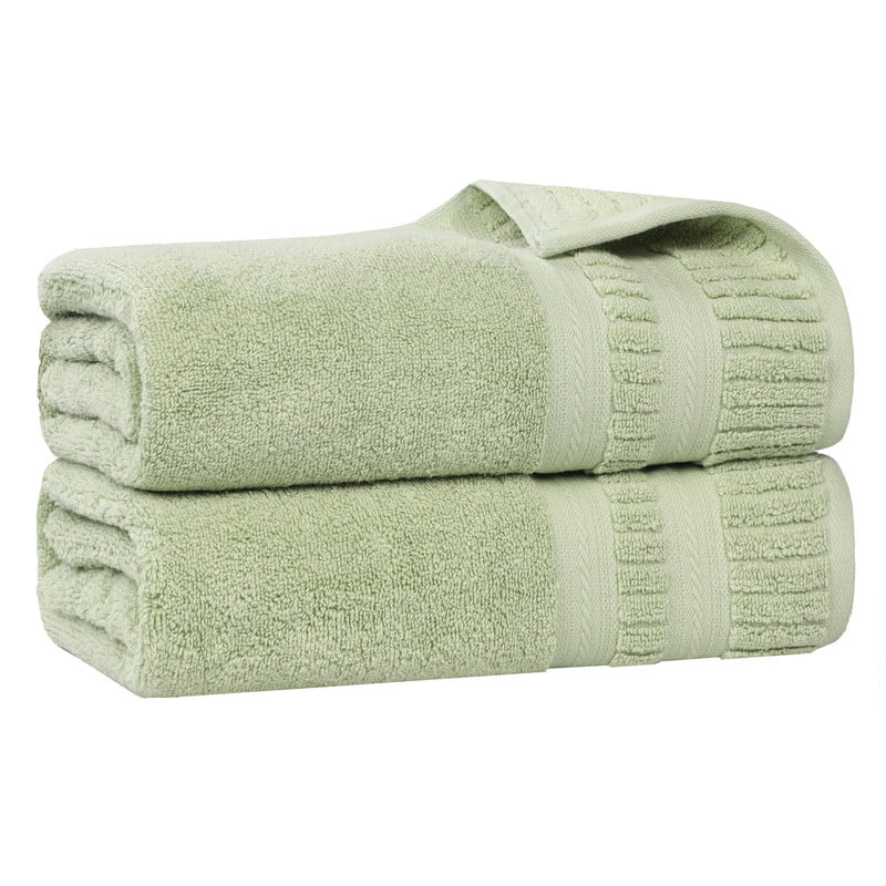 Superior Venice Ribbed Textured Border Zero Twist Bath Sheets, Set of 2, Green