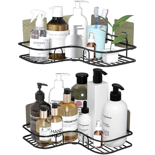Estante de ducha de esquina, almacenamiento de baño puede soportar 5 kg de peso, estante de ducha sin perforación, inoxidable para carrito de ducha - negro