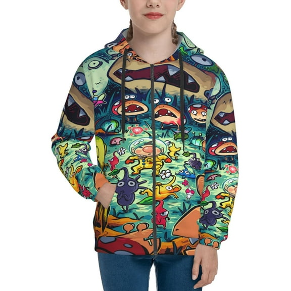 Youth Pikmin Zip Up Graphic Hoodie with Pockets Comfort Long Sleeve Soft Hoodies