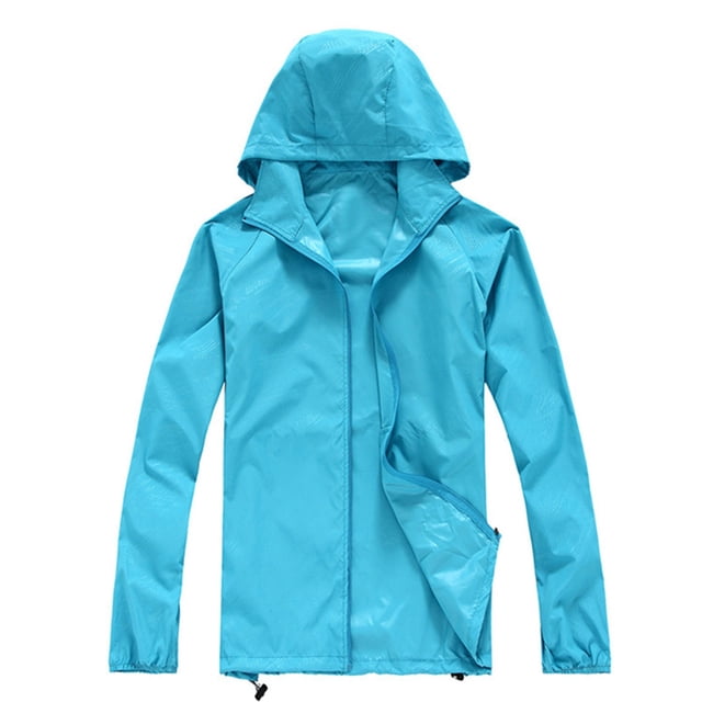 Fall Winter Jackets Coats Cardigan for Women, Solid Rain Jacket Outdoor Plus Size Hooded Windproof Loose Coat Water Proof Raglan Cuff Storage Bag Blue