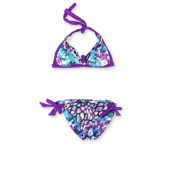 Becca Womens Reversible Side Tie 2 Piece Bikini, Purple, Medium