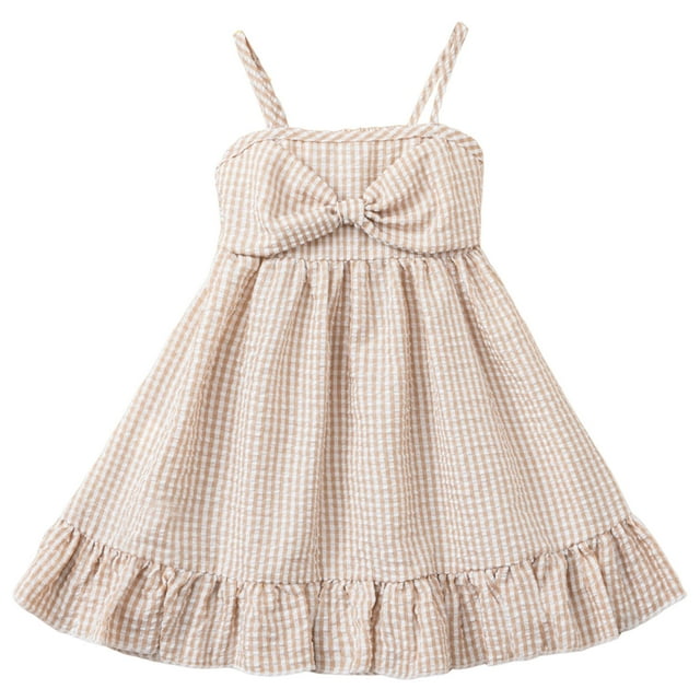 DXOUPM Robe pour Filles Tout-Petits à Bretelles Spaghetti Sans Manches à Carreaux Robes Polyvalentes pour Usage Quotidien