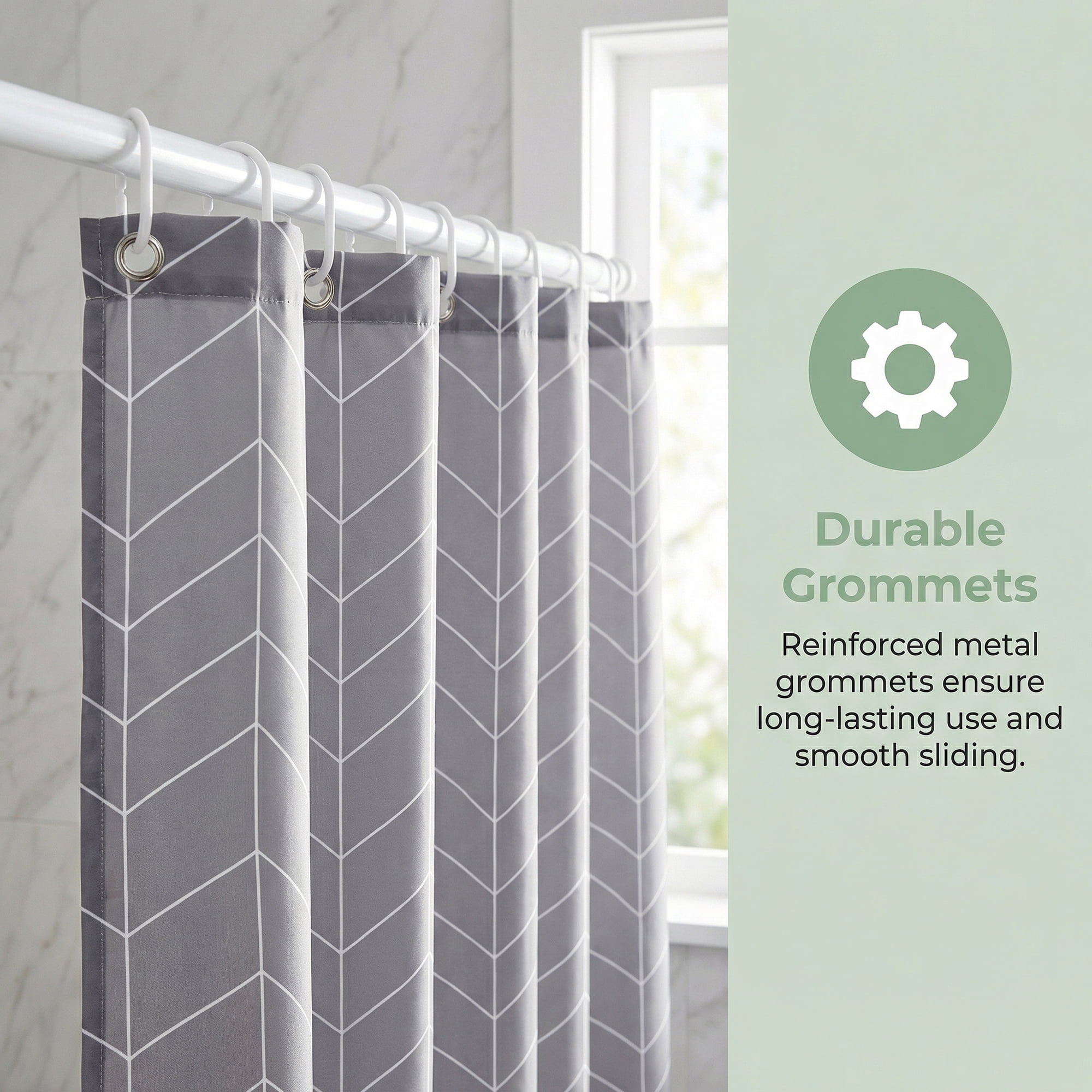 Unique Bargains Waterproof V-Stripe Shower Curtain Sets with 12 Hooks Grey 71"W x 71"L