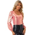 thumbnail image 1 of Camiseta de fiesta con cuello redondo y manga de obispo Allegra K para Mujer Color Oro Rosa S, 1 of 5