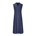 thumbnail image 4 of Meichang Womens Summer Linen Dresses Sleeveless Button Down Maxi Shirt Dress Casual Lapel V Neck A-Line Dresses Long Work Dress, 4 of 6