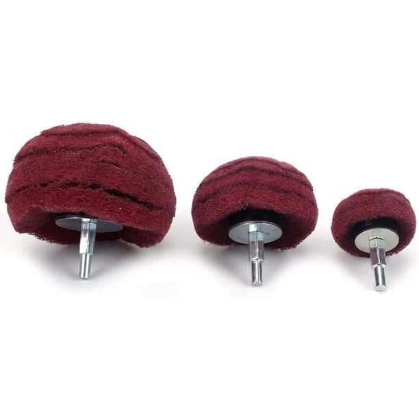 Rueda de pulido abrasiva con forma de hongo de grano 320 de 3" (75 mm) con vástago de 1/4" para metal, aluminio, acero inoxidable, joyería, madera, plástico, cerámica, vidrio, etc., color rojo