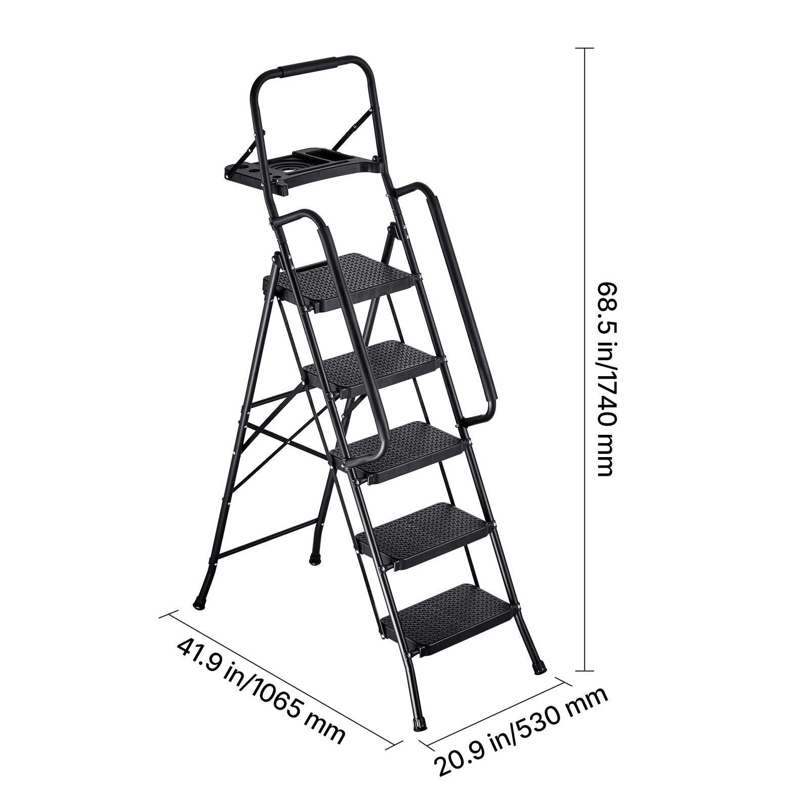 Kffkff 5-Step Folding Ladder with Handrails Black photo 8
