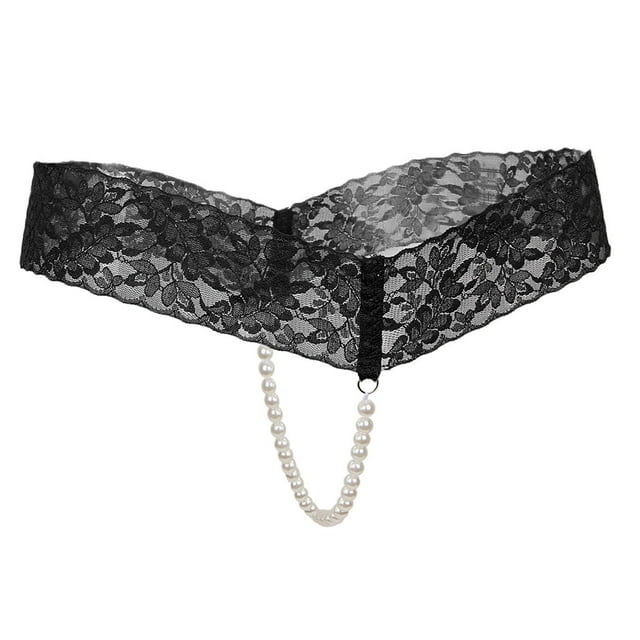 Calzoncillos de Encaje Floral Sin Entrepierna Elástica para Mujer de Lencería Negro