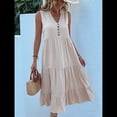 thumbnail image 4 of Vestido Informal para Mujer, Sin Mangas, Cuello en V, Botones, para Playa, con Volantes Escalonados, Falda , Vestidos Midi. Albaricoque M, 4 of 10
