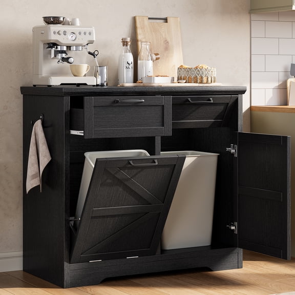 Anyact Tilt Out Trash Cabinet, Freestanding Recycling Cabinet with Hideaway Drawer, 2 x 10 Gallon(No Trash Can)