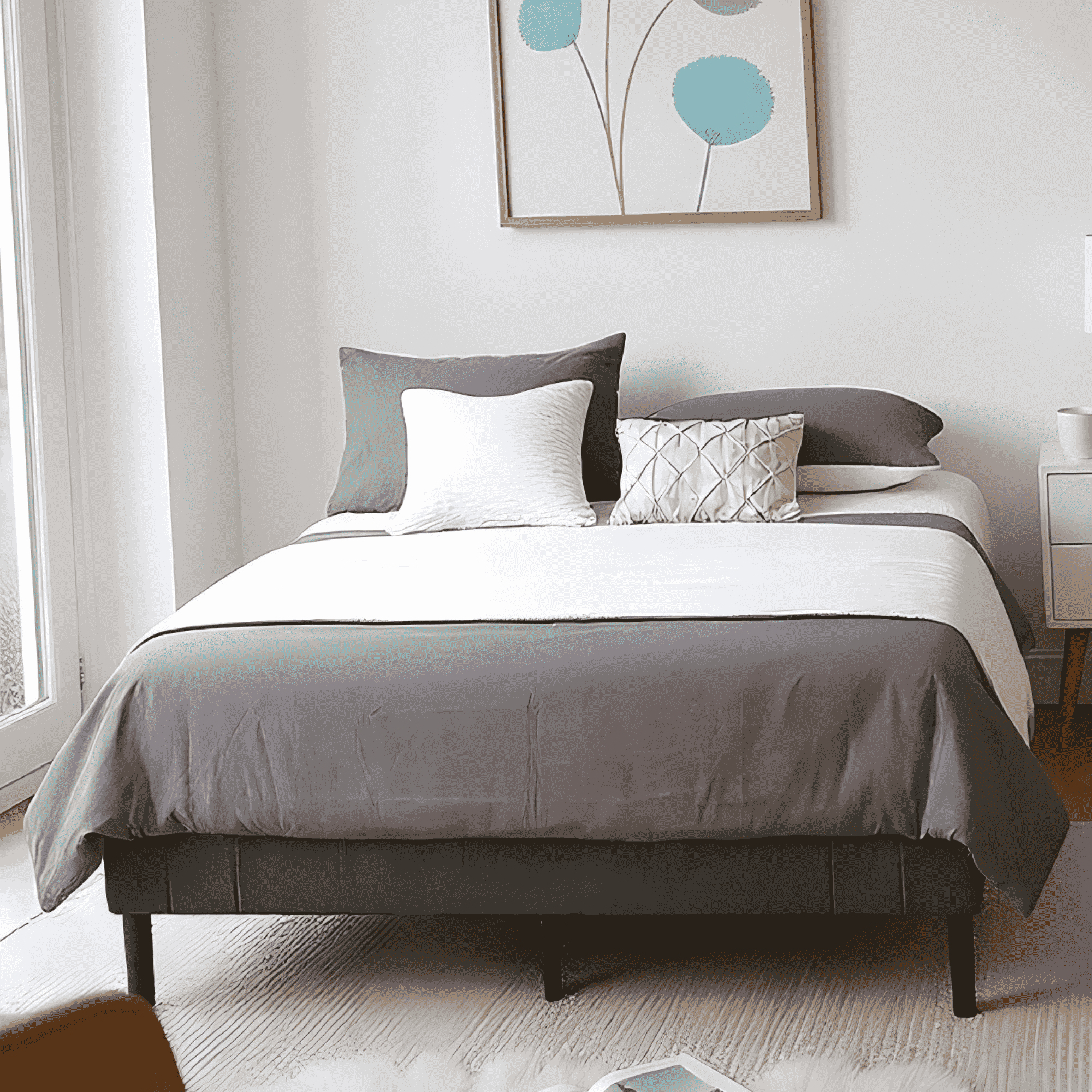 BSHTI King Size Platform Bed Frame with Wooden Slat Support, and a Center Support Leg, Linen Upholstery Material, Effortless Assembly, Gray