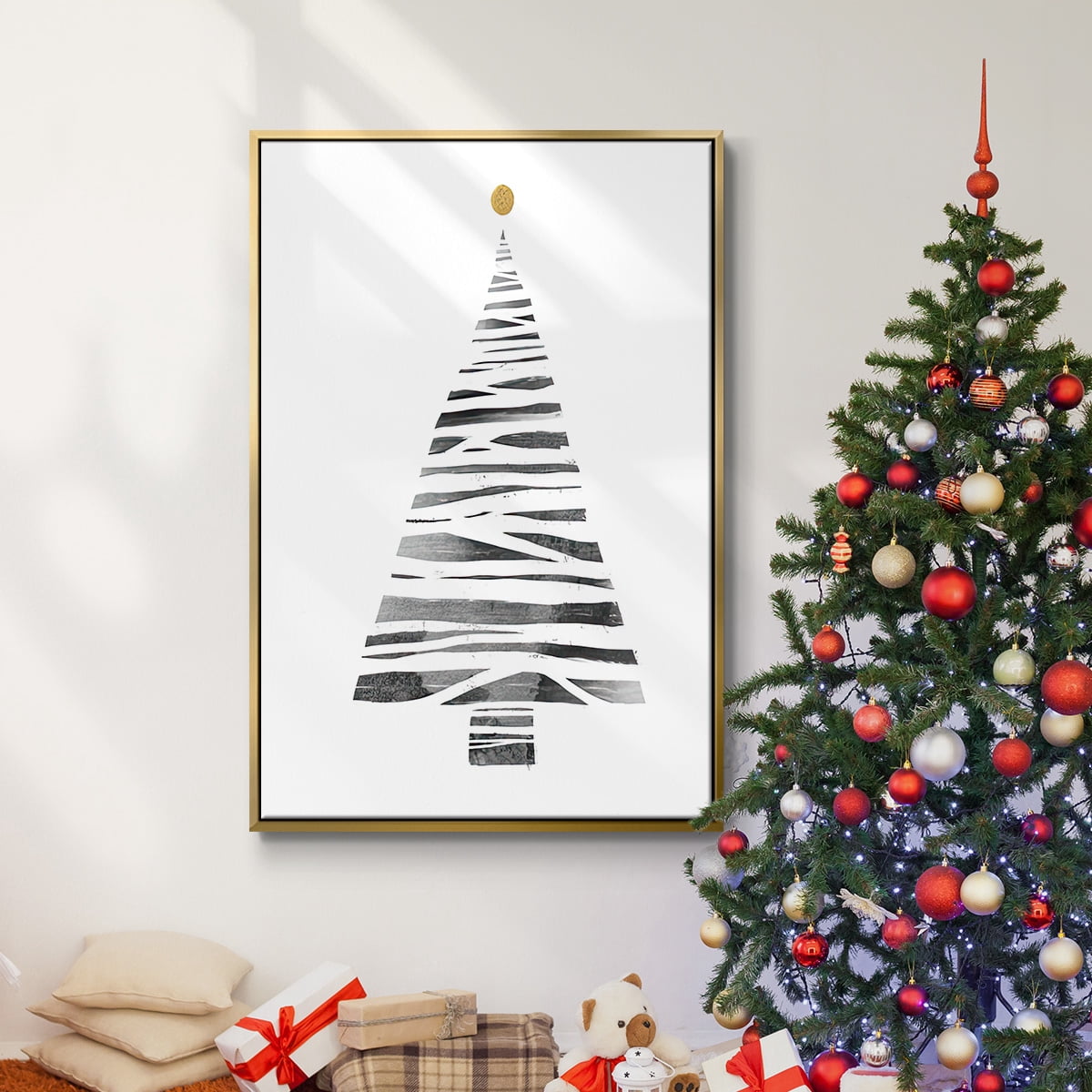 Christmas Tree I - Framed Gallery Wrapped Holiday Canvas - 17 x 25 - Gold Frame