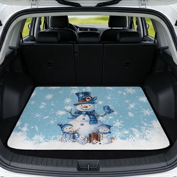 Garronmavis Light Blue Bird Snowman Gift Car Trunk Mat Universal Fit Stain Resistant Non Slip Winter Themed Vehicle Rear Floor Pad