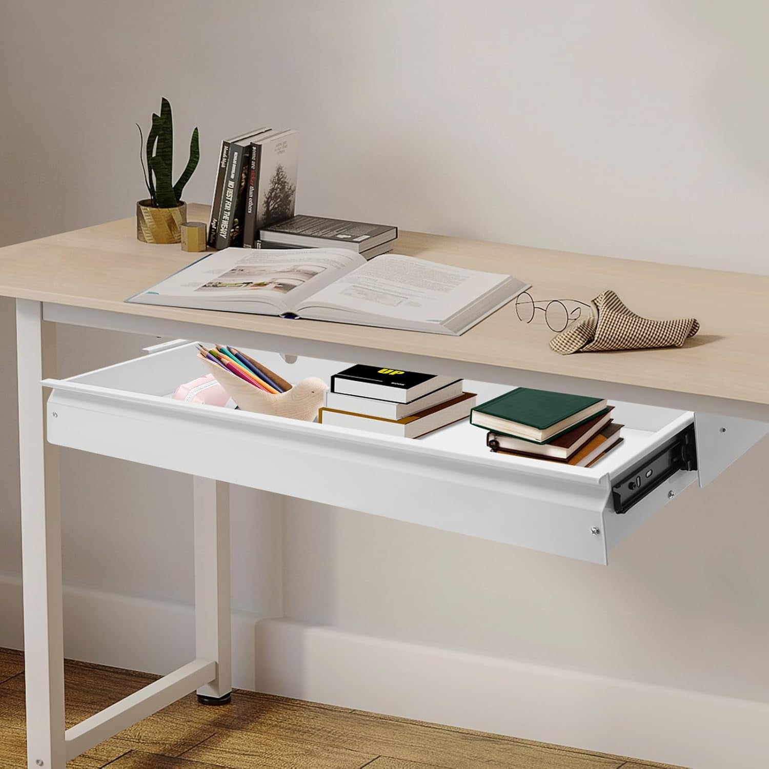DENEST 33in Under Desk Mounted Sliding Pull-out Drawer without Shell Office Desk Pull-out Drawer Storage Organizer for Sit Stand Workstation Store Keyboard Mouse White 33.3 * 9.2in
