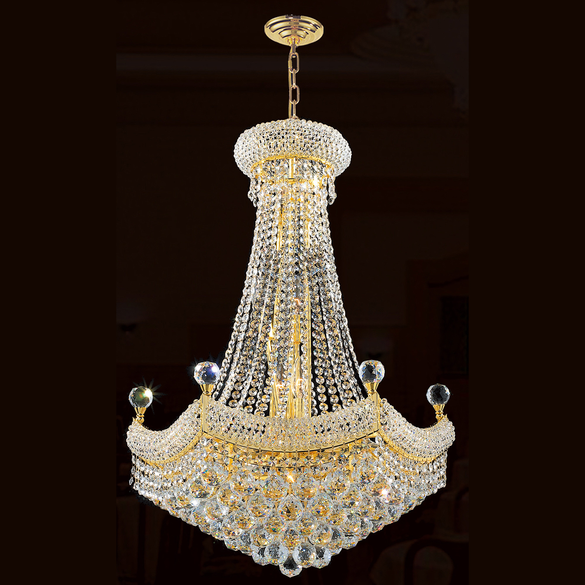 Empire Collection 15 Light Gold Finish Crystal Chandelier 24