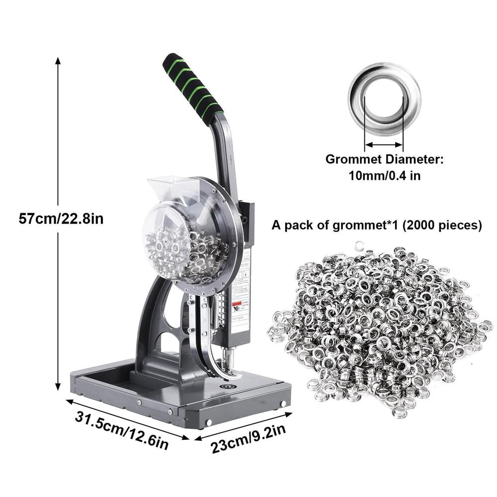 Semi-Automatic Grommet Machine, Heavy Duty Hand Press Eyelet Grommet Machine, Puncher Eyelet Feeding Tool, with 2000PCS 3/8"(10MM) Grommet for Banner, Awning, Poster
