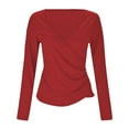 thumbnail image 3 of SWSMCLT Women's V Neck T Shirt Long Sleeve Top Fall Blouse Deep V Neck Button Sexy Ruched Fashion Shirt Red Small, 3 of 4