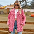 thumbnail image 4 of Jean Jackets for Women Trendy Button Down Denim Trucker Jackets Long Sleeves Frayed Hem Shacket Jacket Pink S, 4 of 9