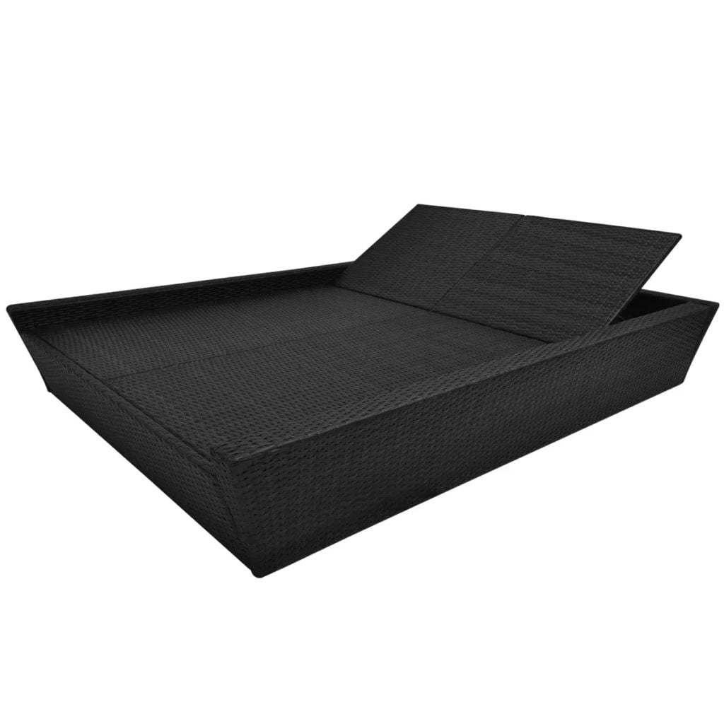 Kepooman Double Chaise Lounger with Adjustable Backrests and Cushion, Black Kepooman Double Chaise Lounger with Adjustable Backrests and Cushion, Black