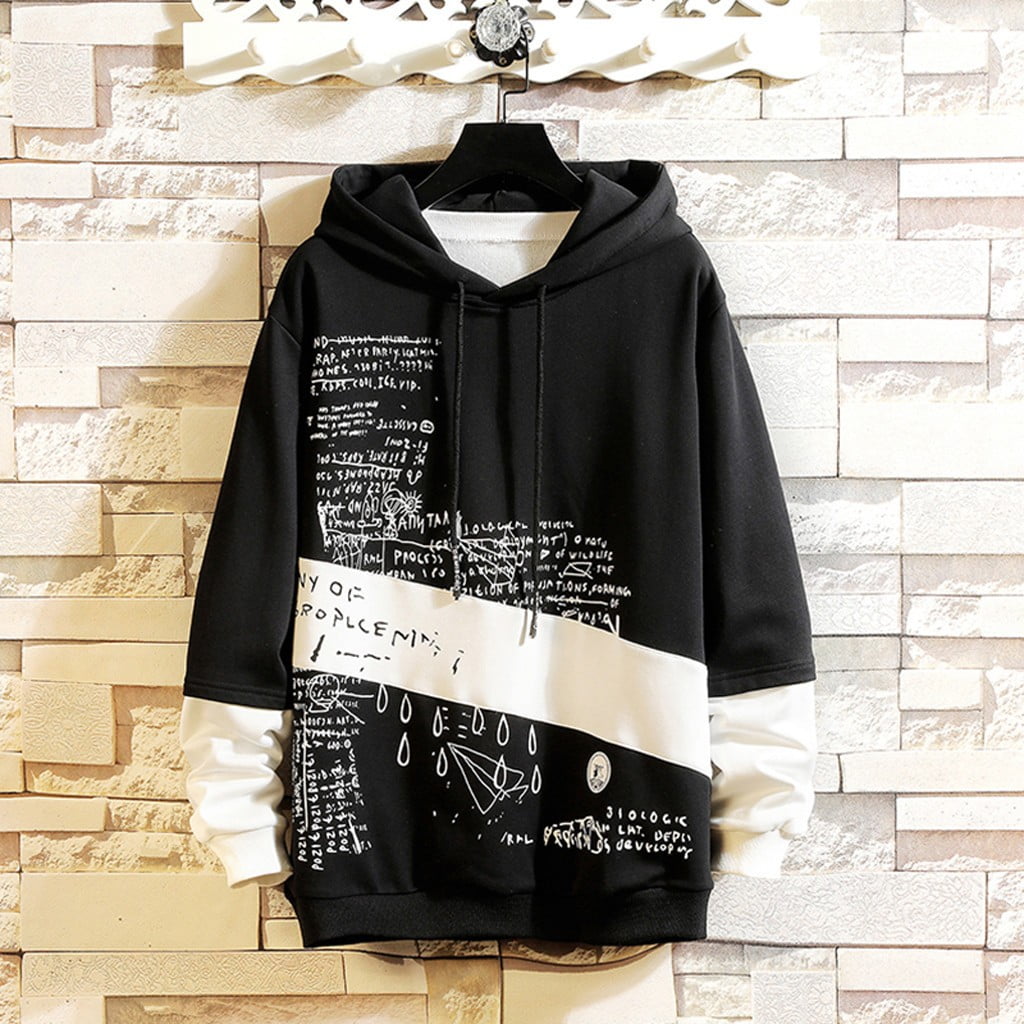 CEHVOM Men s New Style Casual Fashion Patchwork Hoodie Long Sleeves Sweatershirt Tops Sale