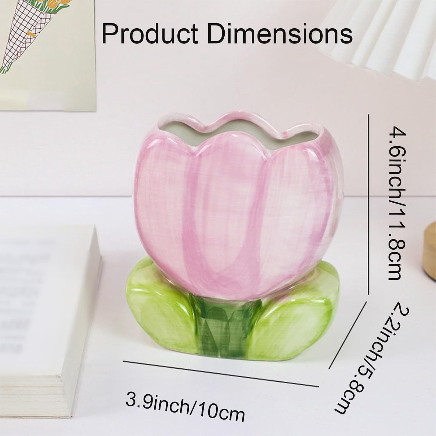 Pen Holder for Desk Tulips Vase Decor Aesthetic Cute Toothbrush Holder Pencil Holder for Office Makeup Brush Holder Yellow Kawaii Desk Accessories Home Decor Birthday Gifts for Women